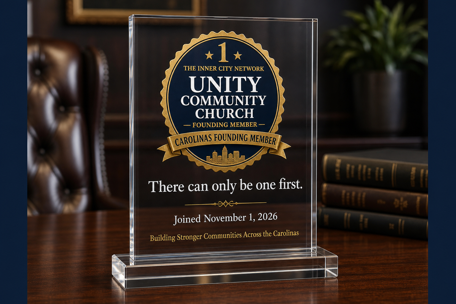 Premium acrylic Carolinas Founding Member Award for members 1 through 10.