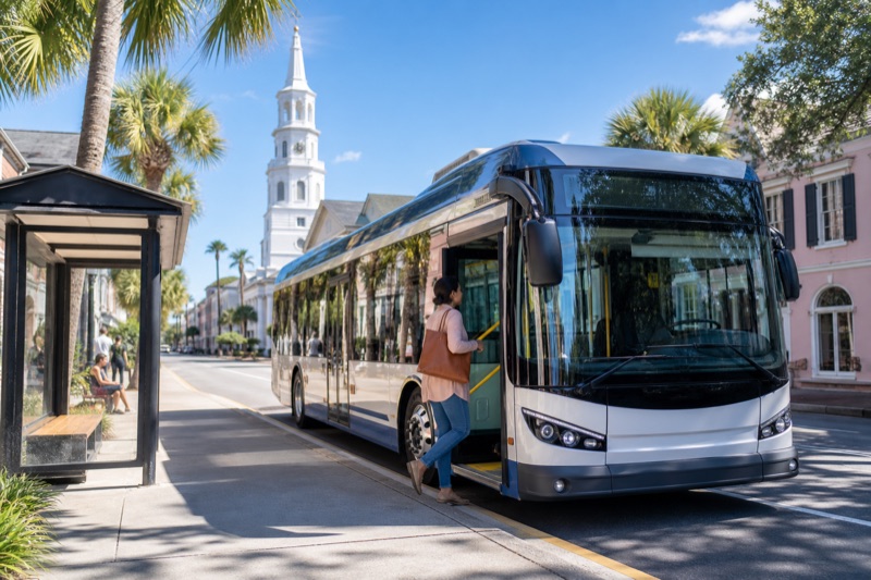 Public transit bus at a stop