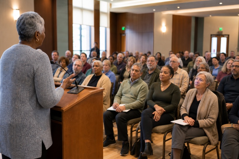 Community members at a civic meeting